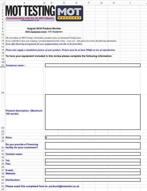 Product Review Template - MOT Test Information