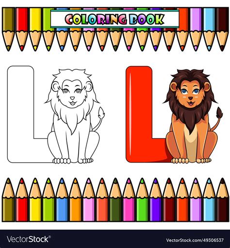 L letter for lion for coloring book Royalty Free Vector