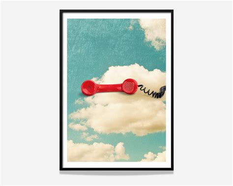 Retro Phone Wall Art, Retro Phone Poster, Red Phone and Clouds Poster ...