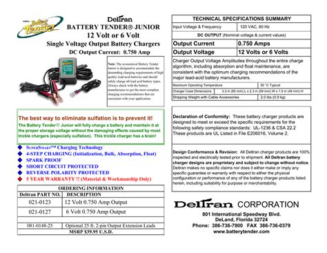 Deltran Battery Tender Junior Instructions Manual Manualzz