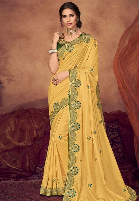 Yellow Silk Embroidered Festival Wear Saree 165985 Saree Designs