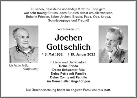 Traueranzeigen von Jochen Gottschlich Allgäuer Zeitung