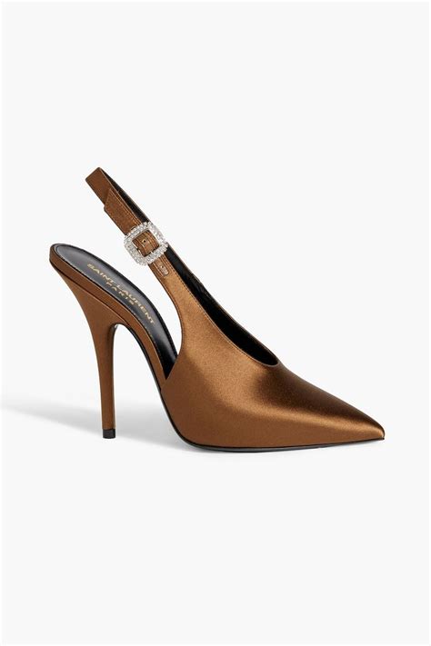 SAINT LAURENT Yasmeen Crystal Embellished Satin Slingback Pumps THE