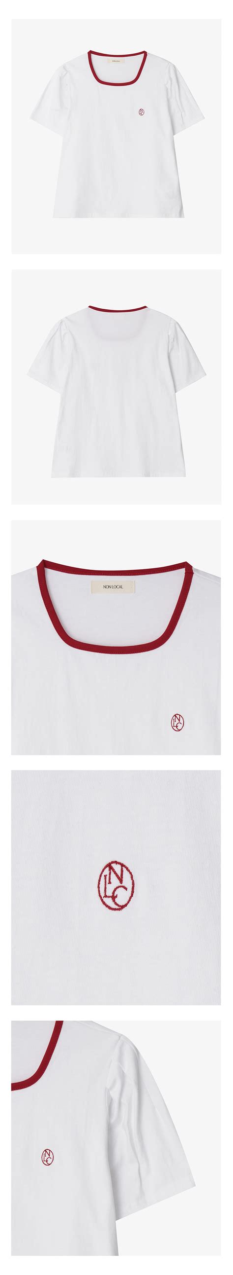 Neckline Puff Sleeve T Shirt Red NONLOCAL