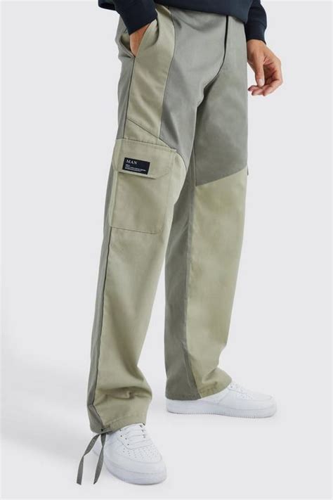 Tall Slim Fit Colour Block Cargo Trouser With Woven Tab Boohoo Uk