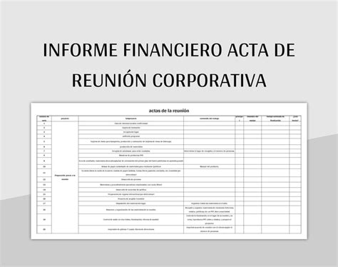 Plantilla de Excel Informe Financiero Acta De Reunión Corporativa y