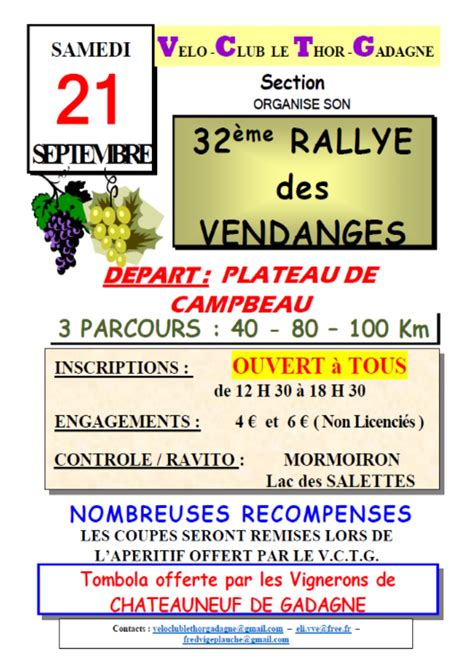 Rallye des Vendanges 21 septembre Châteauneuf de Gadagne Vélo Club Le