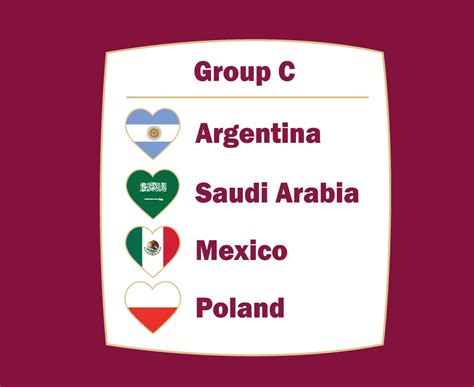 Argentina Poland Mexico And Saudi Arabia Flag Heart Countries Group C