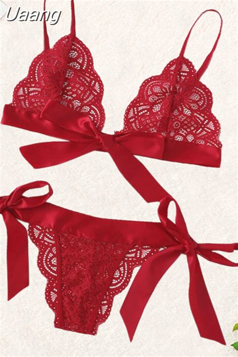Uaang Lingerie Set Hot Erotic Women Sexy Bra Set Sleeveless V Neck Ribbons Intimates Sexy