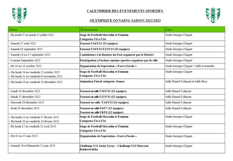 Actualit Calendrier Evenements Sportifs Saison Club Football