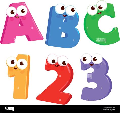 Cartoon letras ABC y números 123 con rostros lindo y divertido