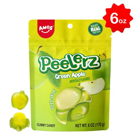 Peelerz Peelable Gummy Green Apple Flavor 6oz Amos Sweets