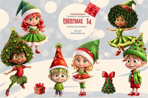 3D Christmas Elf Characters Bundle - Set of 6 Santa Helpers