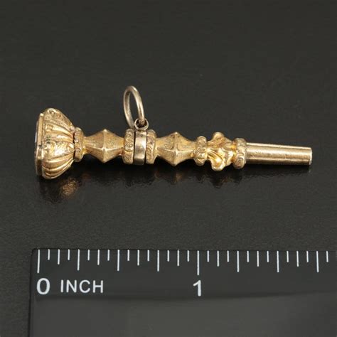 Victorian Chatelaine Gold Filled Pocket Watch Key With Banded Agate