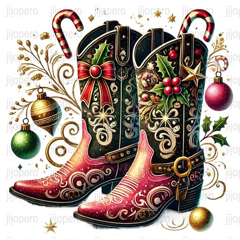 Christmas Png Digital Download Hand Drawn Christmas Cowboys Boots