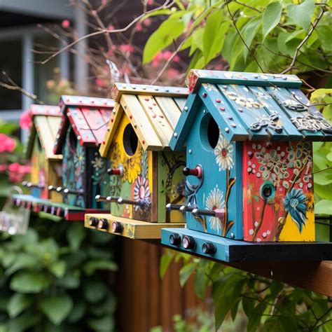 Premium AI Image | Colorful bird houses outdoors bird house in the garden