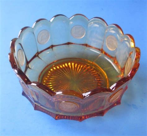 Vintage Fostoria Amber Coin Glass Bowl Serving Dish Depression Glass