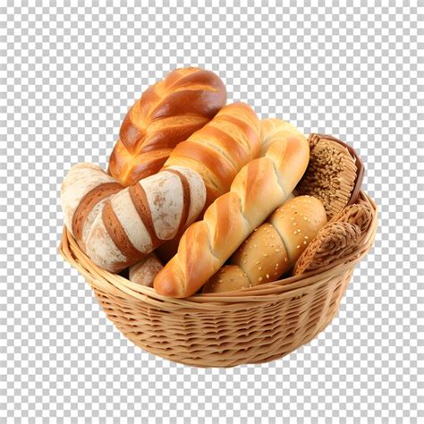 Cesta De Pan Tostado Y Baguettes Sobre Un Fondo Transparente Archivo