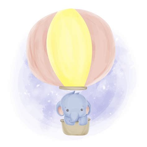 Premium Vector Baby Elephant And Balloons Watercolor