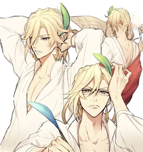 Two Anime Guys With Blonde Hair And Green Leaves On Their Heads Are