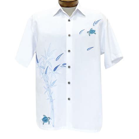 Novelty Tropical Style Off White Embroidered Mens Shirt Chest Palm