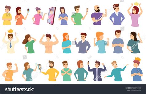 Narcissism Icons Set Cartoon Set Narcissism Stock Vector Royalty Free