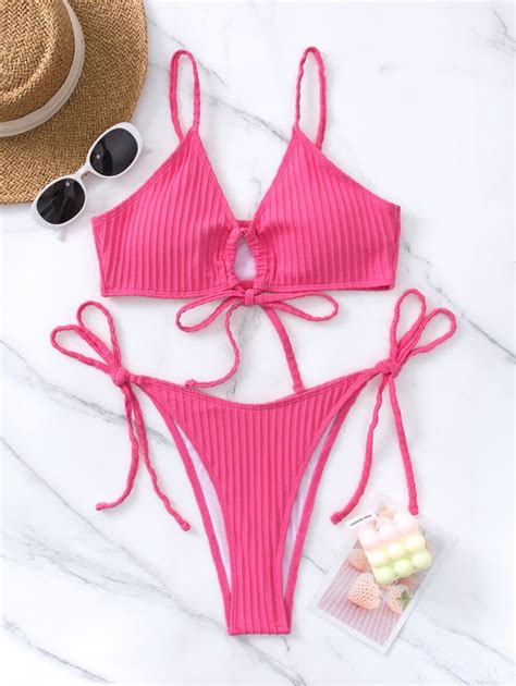 Conjunto De Bikini De Verano Para Playa Con Nudos En La Parte Delantera Y En Los Costados Moda