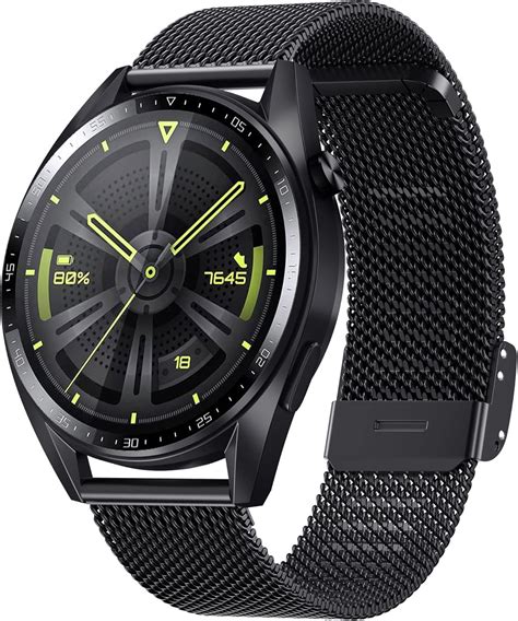 Hiseus Armband Kompatibel Mit Huawei Watch Gt2 Gt3 46mm Edelstahl Mesh Gewebte Uhrenarmband