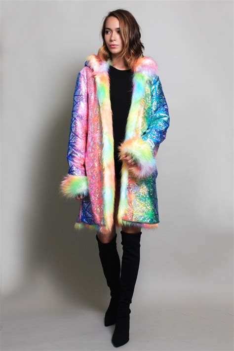 Birthday T For Her Glossy Rainbow Festival Fur Coat Faux Etsy