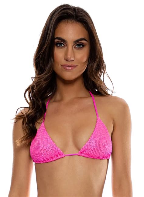 Bikini Tops Top Wavy Ruched Bella Metallic Hot Pink Brand Luli Fama