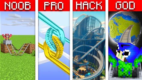 Minecraft Roller Coaster Build Challenge Noob Vs Pro Vs Hacker Youtube