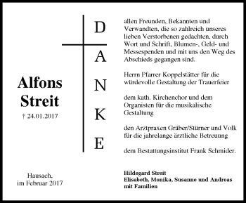 Traueranzeigen Von Alfons Streit Schwarzw Lder Bote Trauer