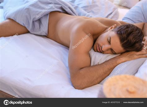 Handsome Naked Man Sleeping Bed Stock Photo Serezniy