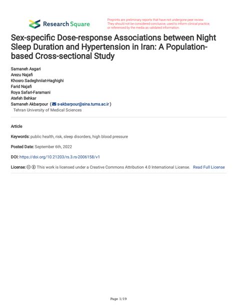 PDF Sex Specific Dose Response Associations Between Night Sleep