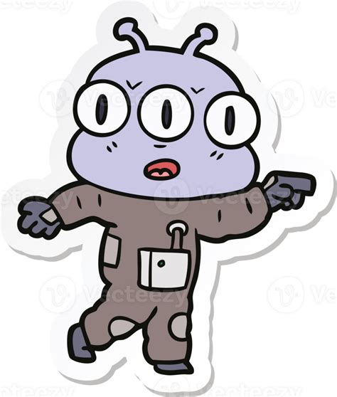 Sticker Of A Cartoon Three Eyed Alien Pointing 45241521 Png