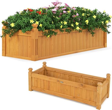 COSTWAY Blumenkasten Aus Tannenholz Rechteckiger Hochbeet Mit