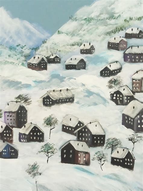 Original Acrylic Painting Snow Mountains Houses Winter - Etsy