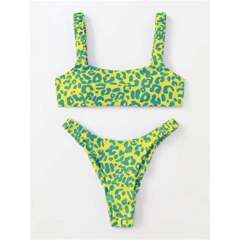 Sexy Women Leopard Bikini Split Separate Swimsuit Swimwear Floral Printed Low Waisted Bikinis