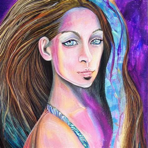 A Painting Of A Woman With Long Hair An Acrylic Stable Diffusion