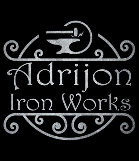 The Logo For Adrion Iron Works Which Is Located In Front Of A Black