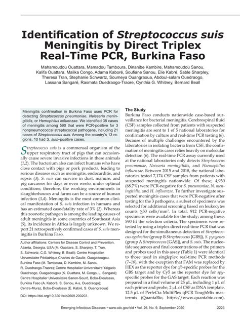 Pdf Identification Of Streptococcus Suis Meningitis By Direct Triplex