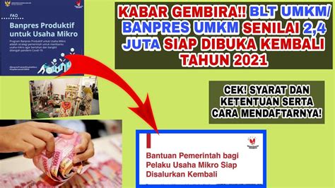 Kabar Gembira BANPRES UMKM BLT UMKM 2 4 JUTA AKAN DIBUKA Simak