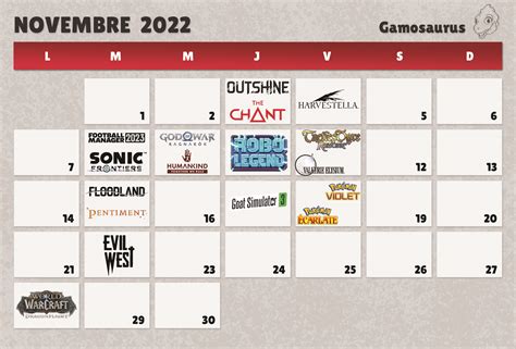 Calendrier des sorties jeux vidéo du mois de novembre 2022 Gamosaurus