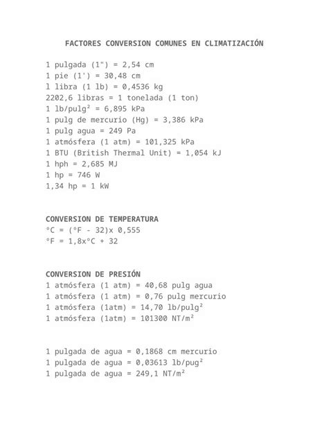 DOCX Factores Conversion Comunes en Climatización DOKUMEN TIPS