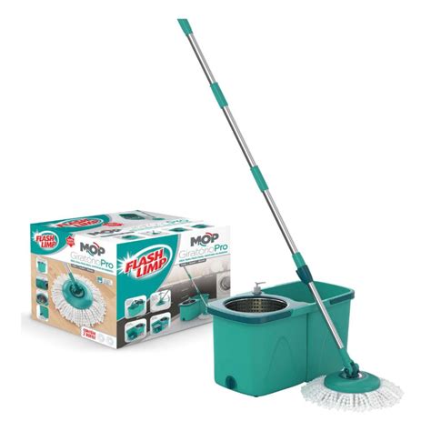 Mop Esfregão Flash Limp Pro Vassoura Giratoria Cesto Aço Inox Limpeza