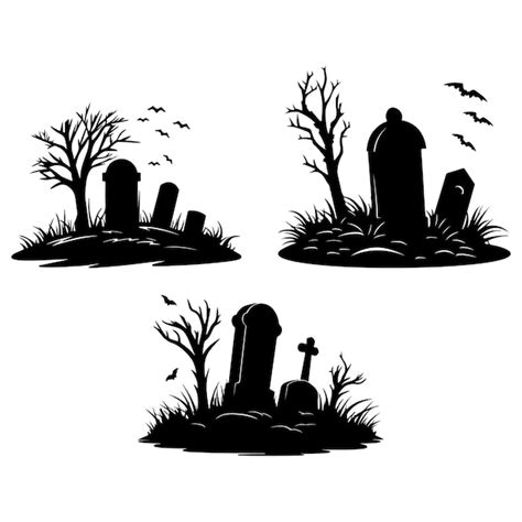 Premium Vector Graveyard Tombstones In Vector Silhouettes Halloween