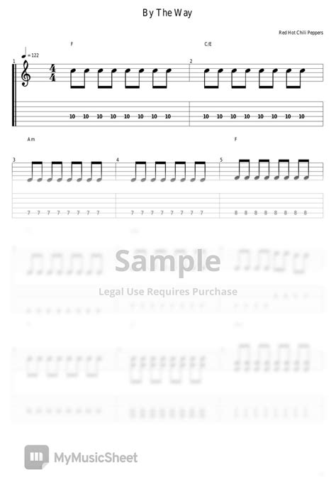 Red Hot Chili Peppers By The Way Tab 단선 악보 by guitar cover with tab