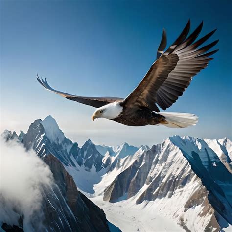 Premium Photo A Bald Eagle Is Flying Over A Mountain Range With Snow