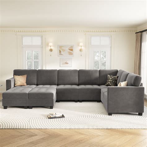 HONBAY Upholstered L-Shaped Sofa, Corner Couch with Storage Ottoman ...