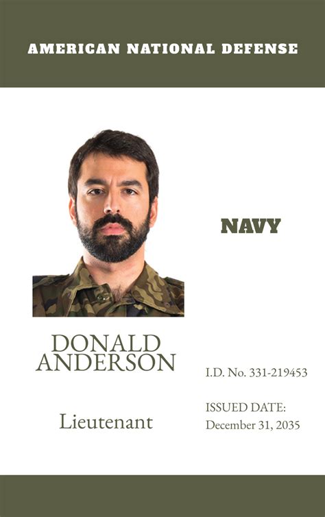 Free Military ID Card Template to Edit Online